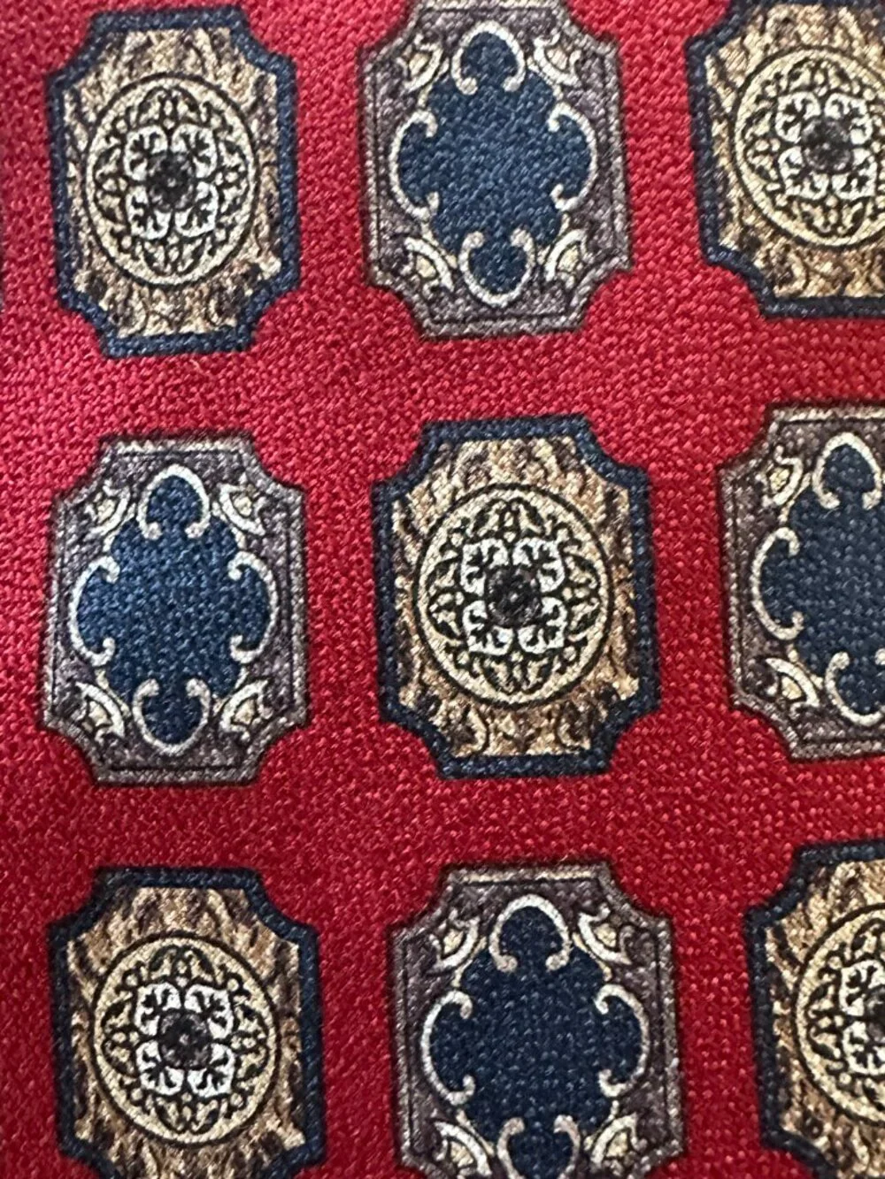 Valentino Garavani Red Navy Gold Geometric Medallion Tie